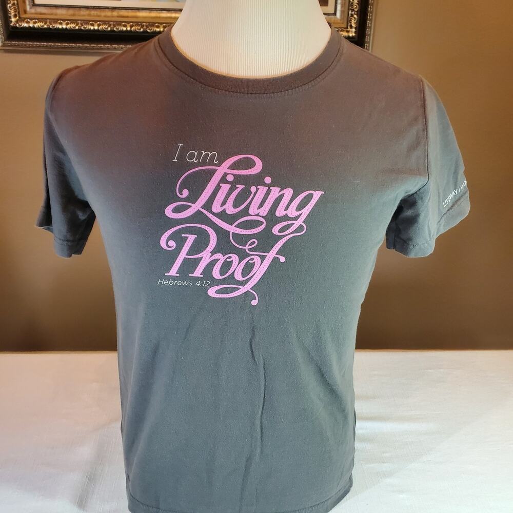 LAT Womens Size Large Charcoal Gray Living Proof Christian Graphic T-Shirt Tee